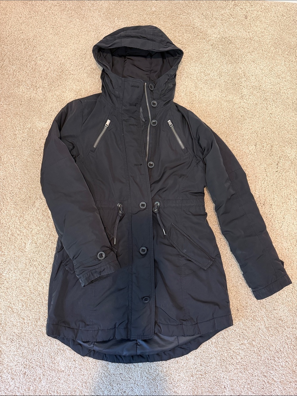 Athleta Black Hooded Puffer Parka